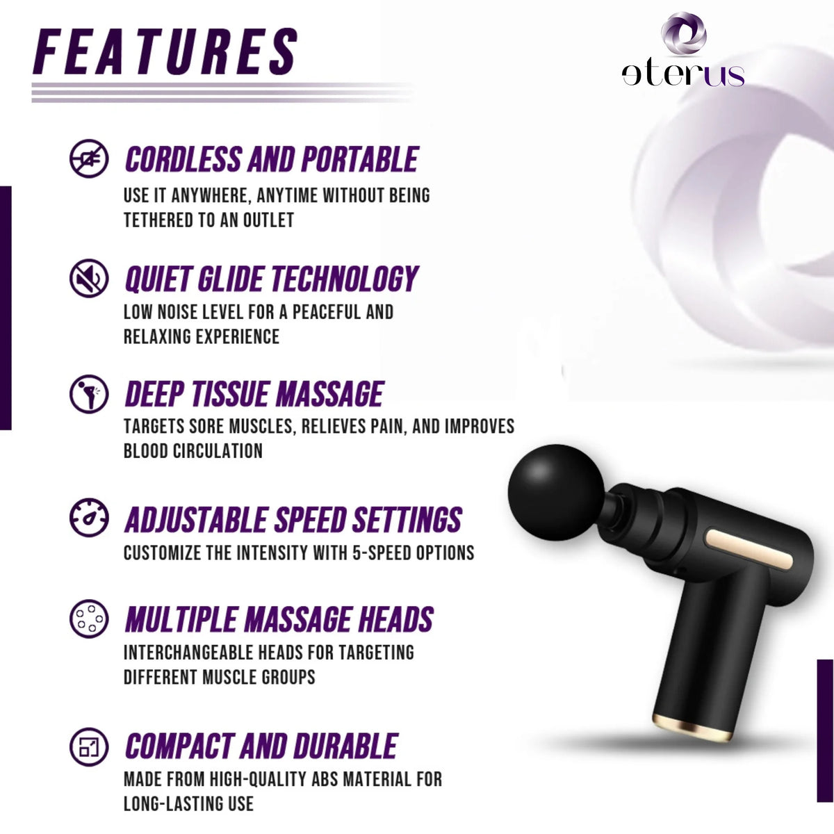 Eterus Cordless Percussion Muscle Massage Gun For Deep Tissue Relief