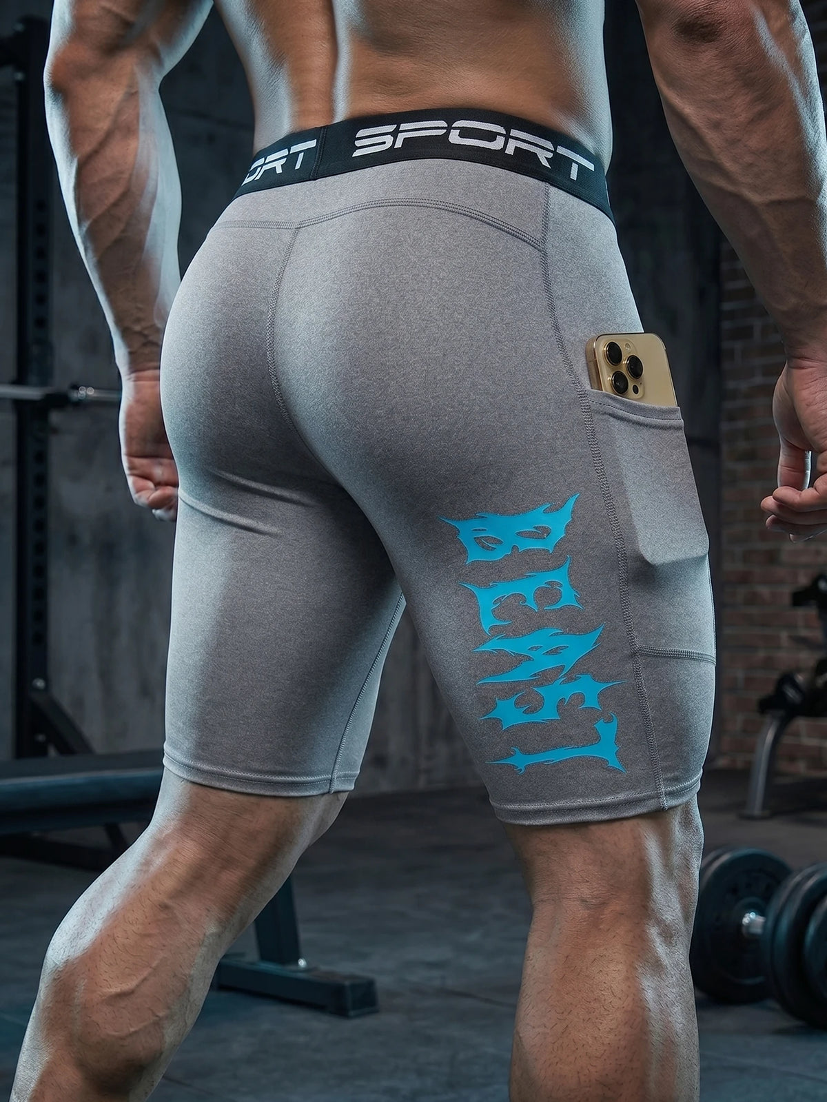 Quick Dry Compression Shorts With Phone Pocket For Men Gym Training