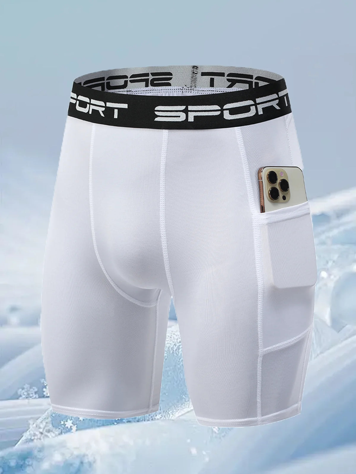 Quick Dry Compression Shorts With Phone Pocket For Men Gym Training