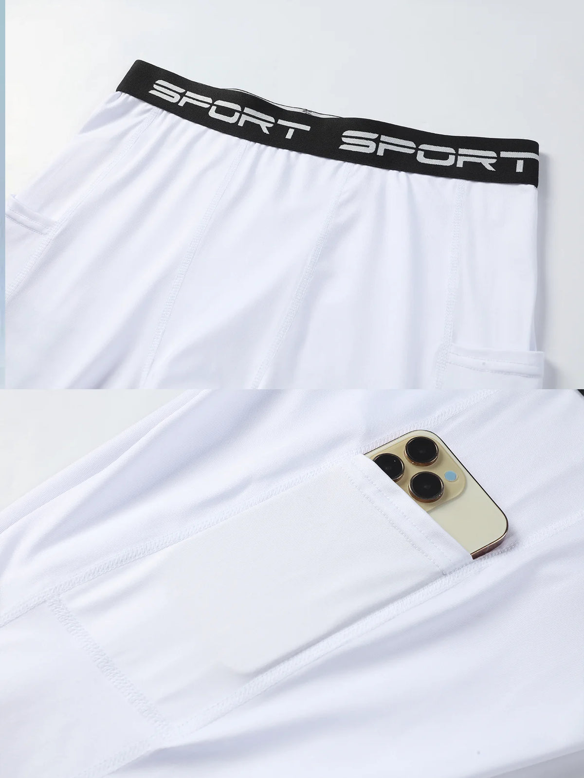 Quick Dry Compression Shorts With Phone Pocket For Men Gym Training