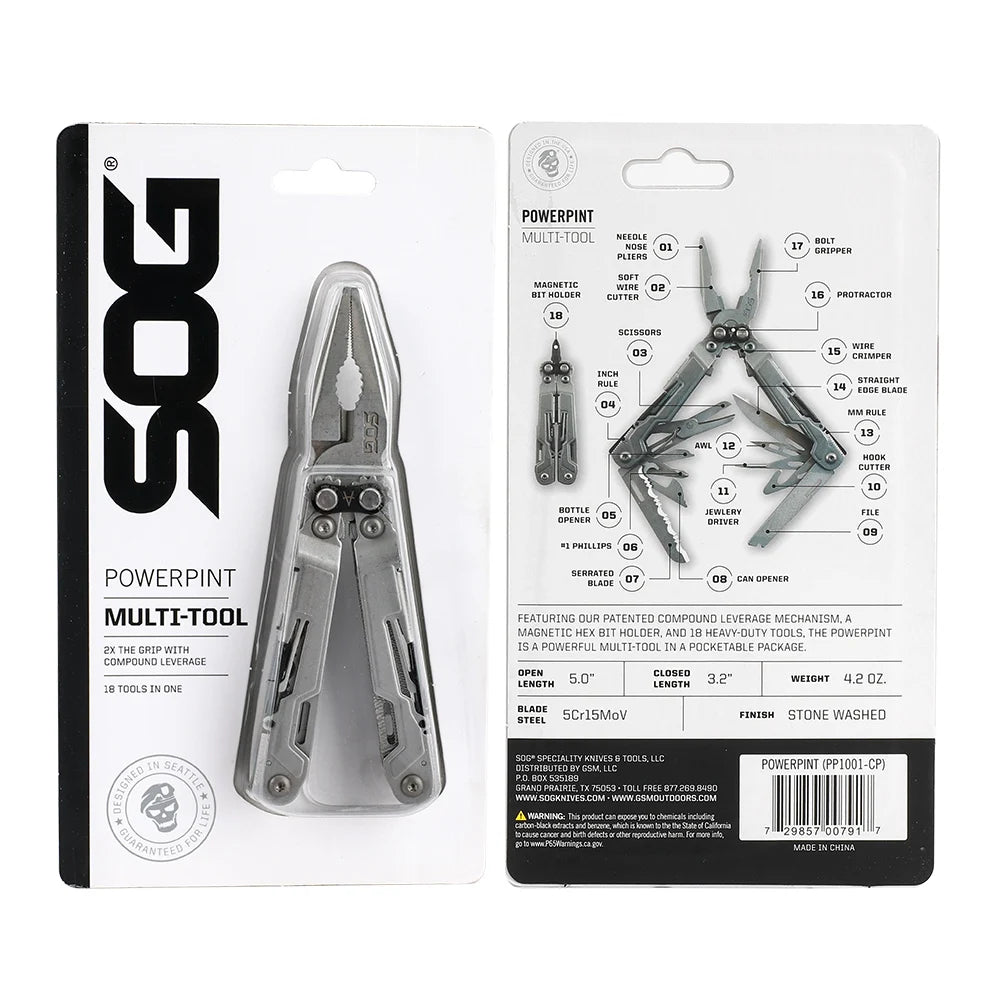 SOG PowerPint Mini Multi Tool Stainless Steel Pliers With Knife