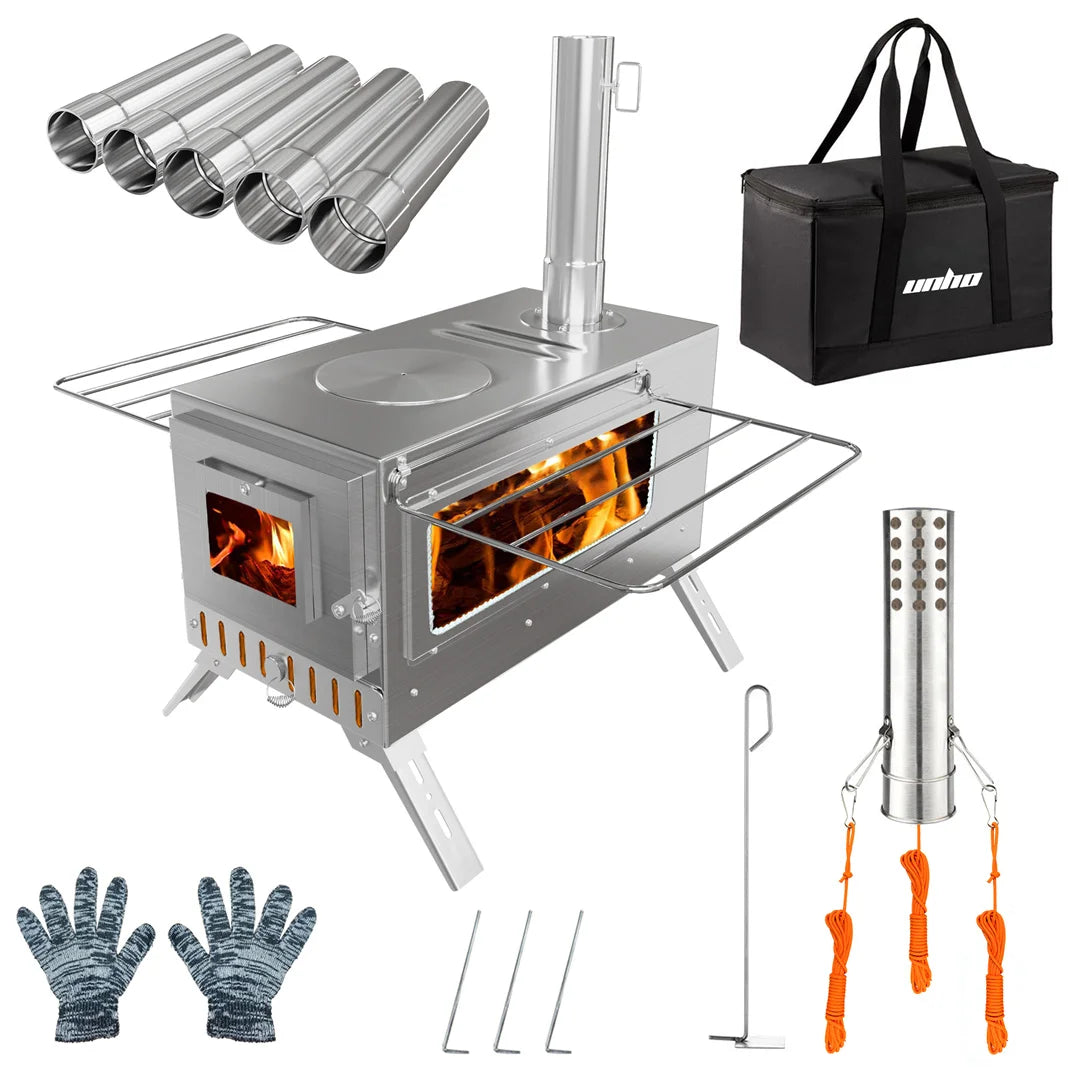 Portable Stainless Wood Burning Stove With Chimney For Camping