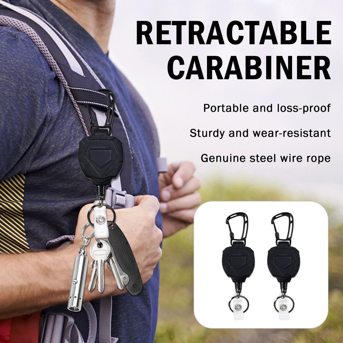 Retractable Key Chain Steel Wire Reel Carabiner Clip