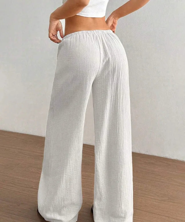 Women's Casual Low Waist Straight Leg Linen Trousers