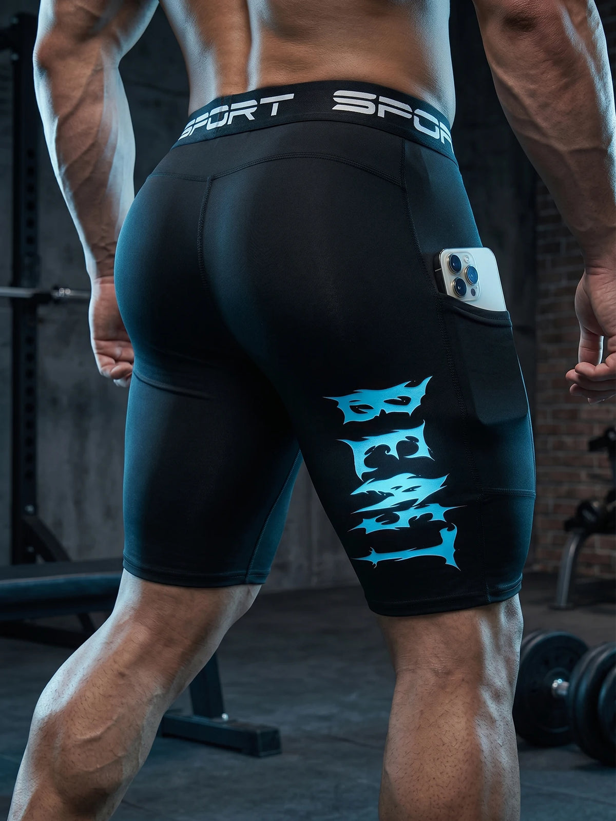Quick Dry Compression Shorts With Phone Pocket For Men Gym Training
