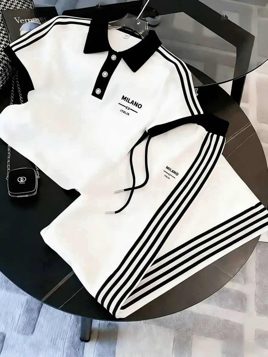 Men Striped Polo Coords Set For Casual Sportswear Outfits