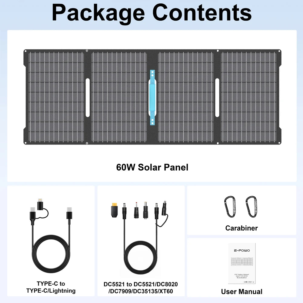 E-POWO 60W Foldable Solar Panel With IP67 Waterproof Charger
