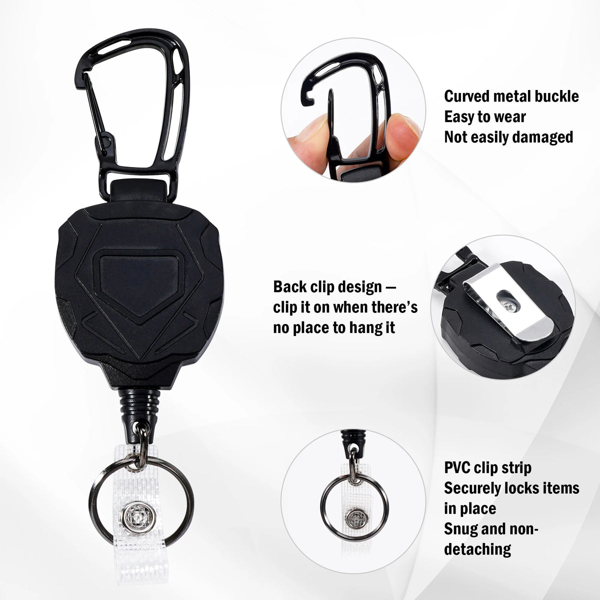 Retractable Key Chain Steel Wire Reel Carabiner Clip