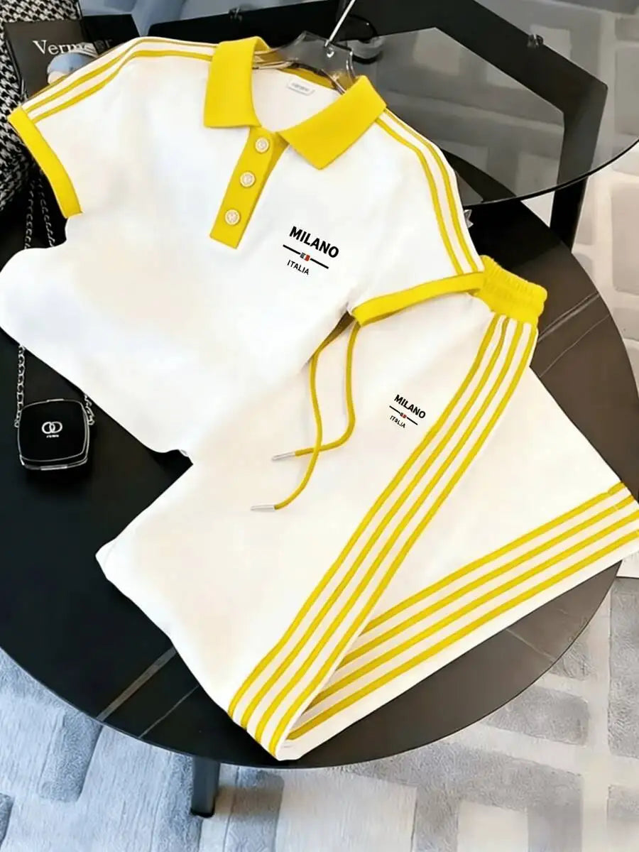 Men Striped Polo Coords Set For Casual Sportswear Outfits