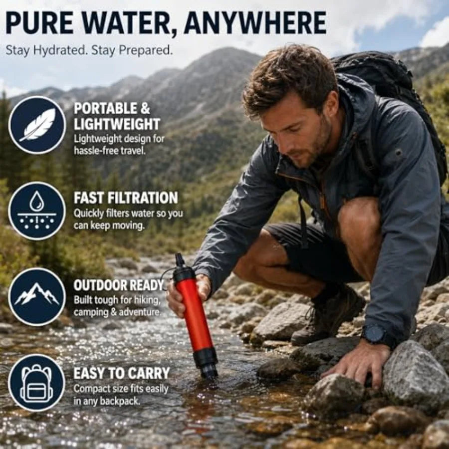 Portable Water Filter Straw Hollow Fiber Membrane For Camping Travel