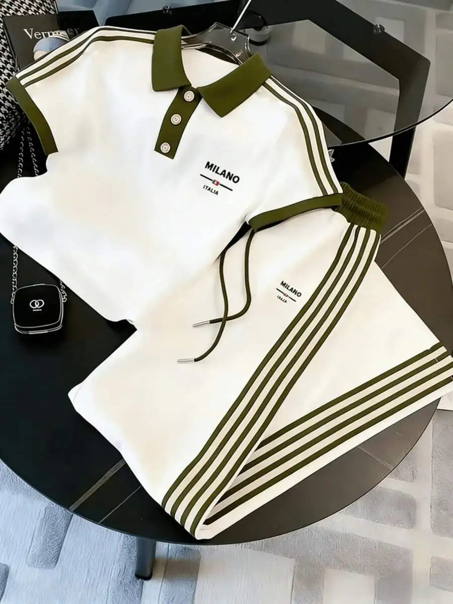 Men Striped Polo Coords Set For Casual Sportswear Outfits