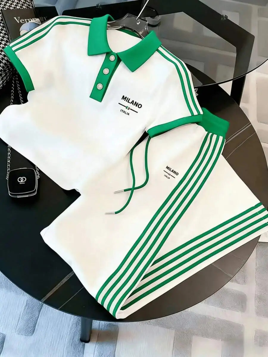 Men Striped Polo Coords Set For Casual Sportswear Outfits