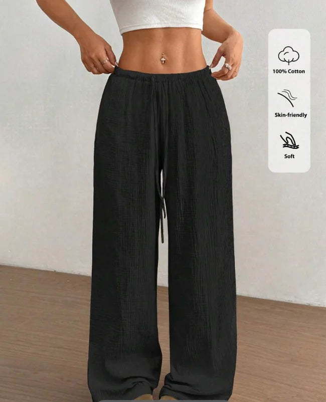 Women's Casual Low Waist Straight Leg Linen Trousers