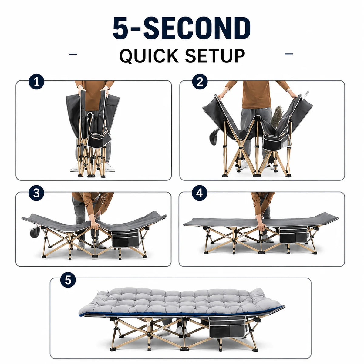Premium Folding Camping Cot With Thick Mattress And Steel Frame