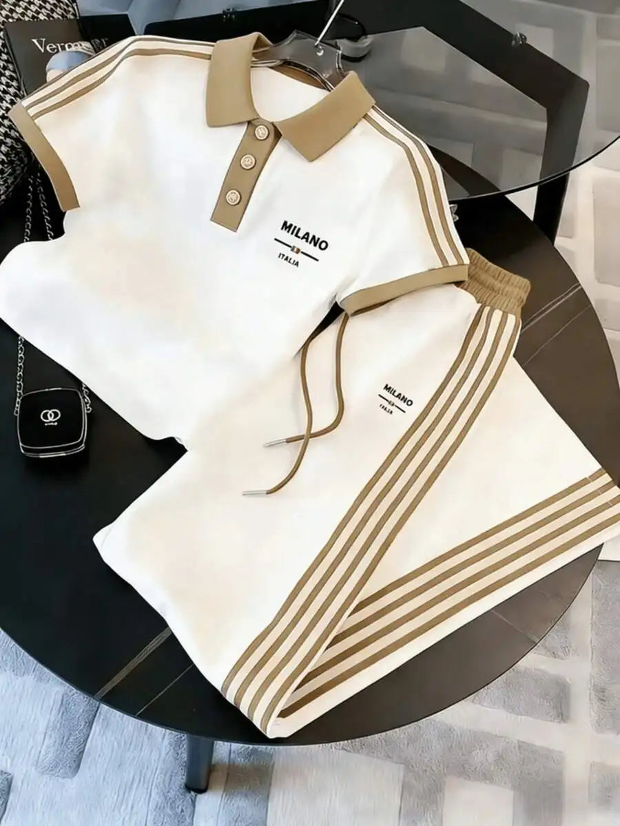 Men Striped Polo Coords Set For Casual Sportswear Outfits