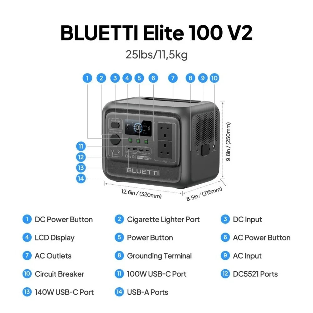 Bluetti Elite 100 V2 Portable Power Station 1800W Solar Generator
