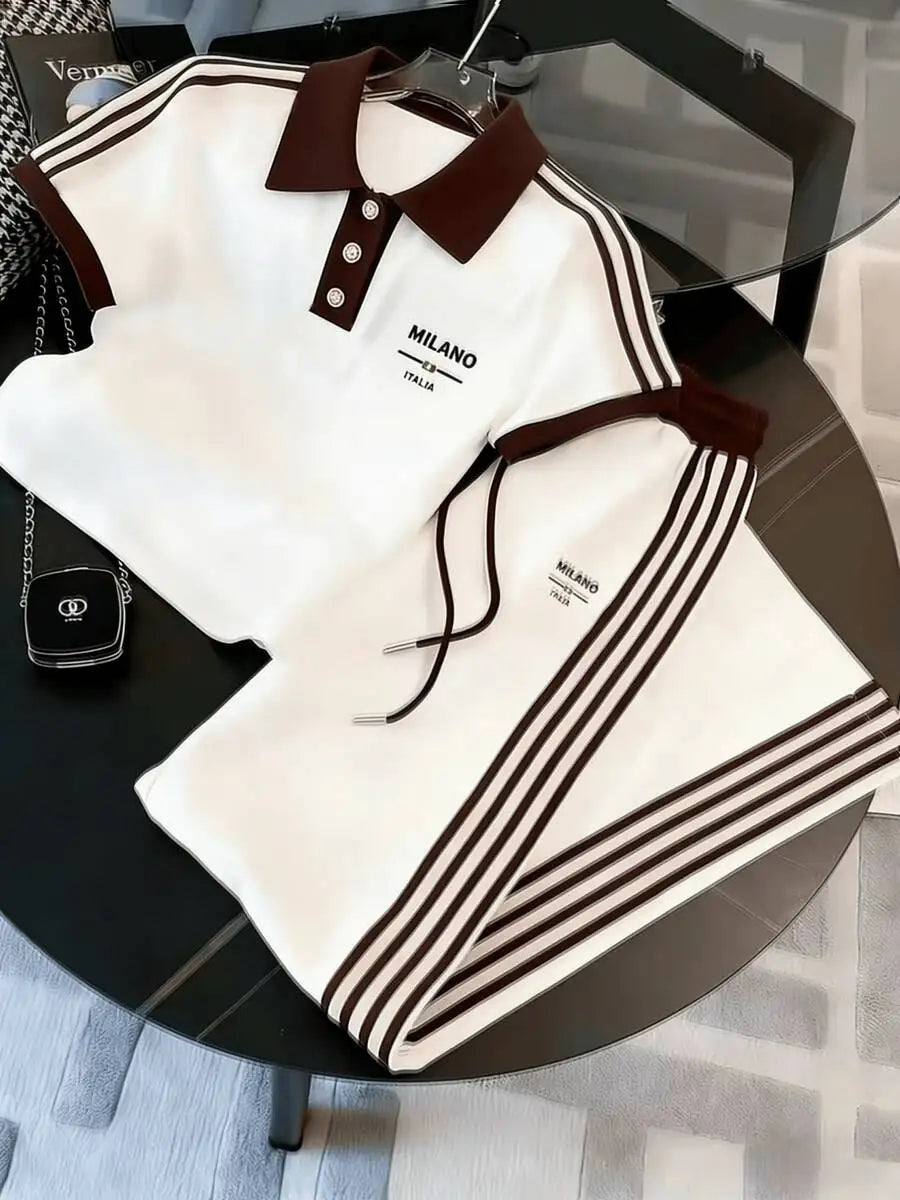 Men Striped Polo Coords Set For Casual Sportswear Outfits