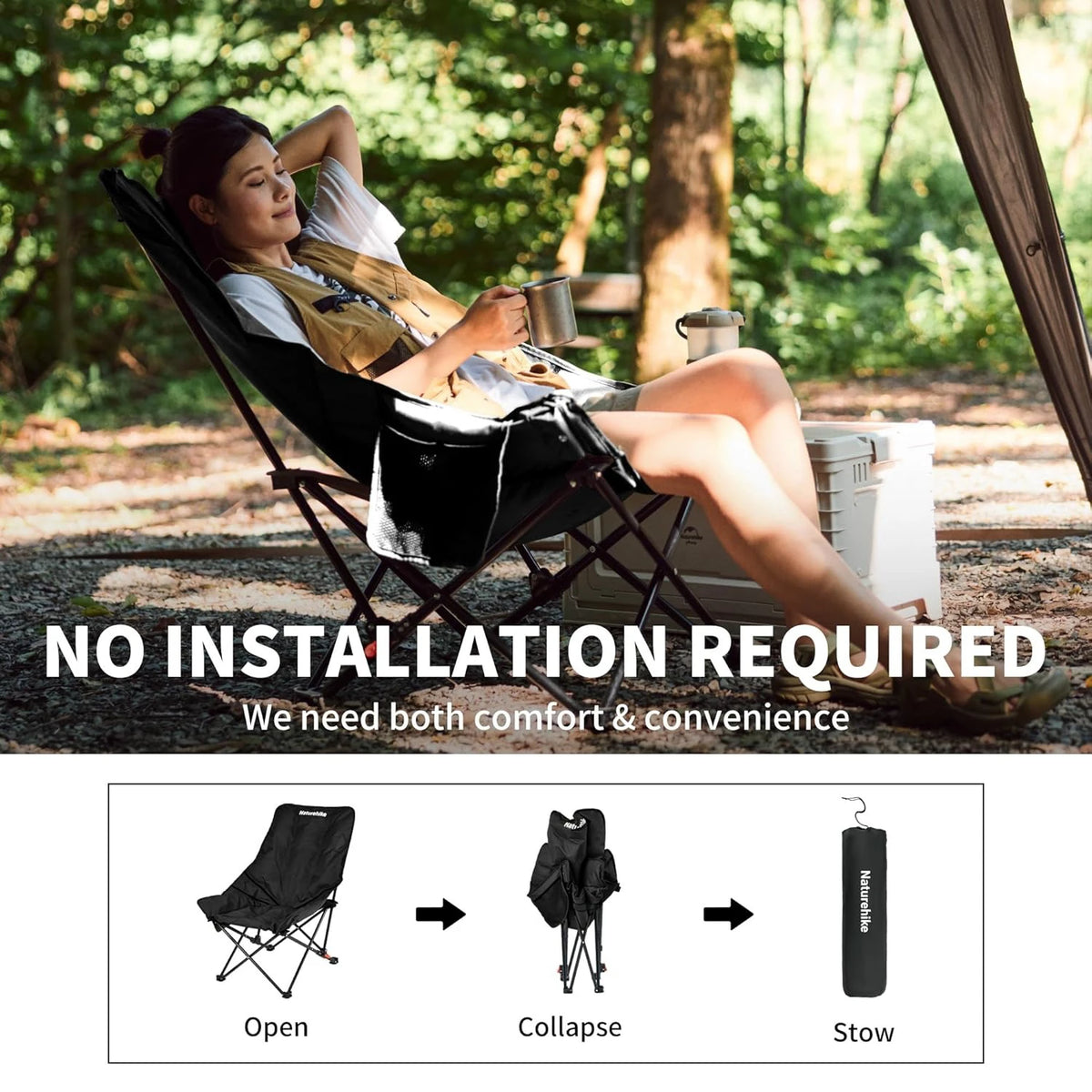 Naturehike Outdoor Folding Camping Moon Chair With Adjustable Backrest