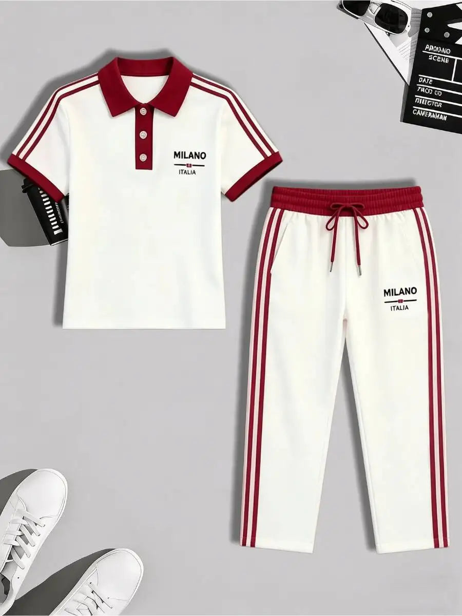 Men's Casual Cuban Collar Shirt Drawstring Pants Two Piece Set