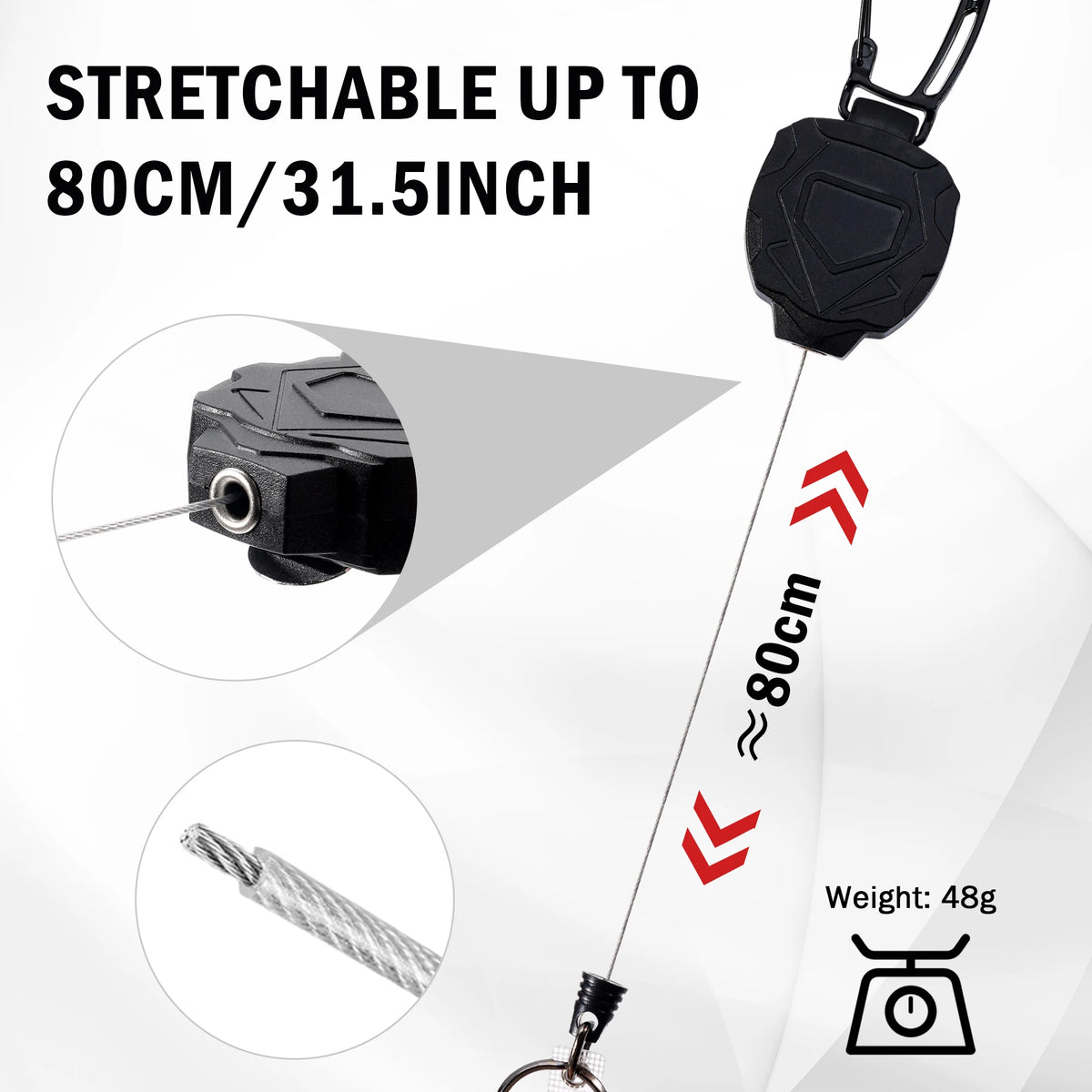 Retractable Key Chain Steel Wire Reel Carabiner Clip