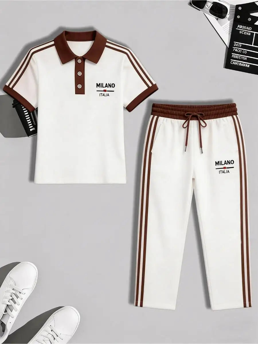 Men's Casual Cuban Collar Shirt Drawstring Pants Two Piece Set