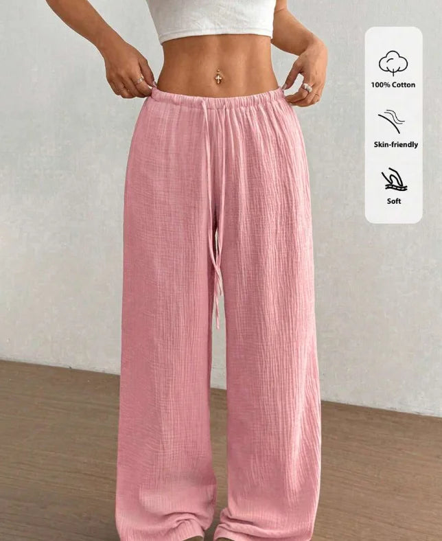 Women's Casual Low Waist Straight Leg Linen Trousers