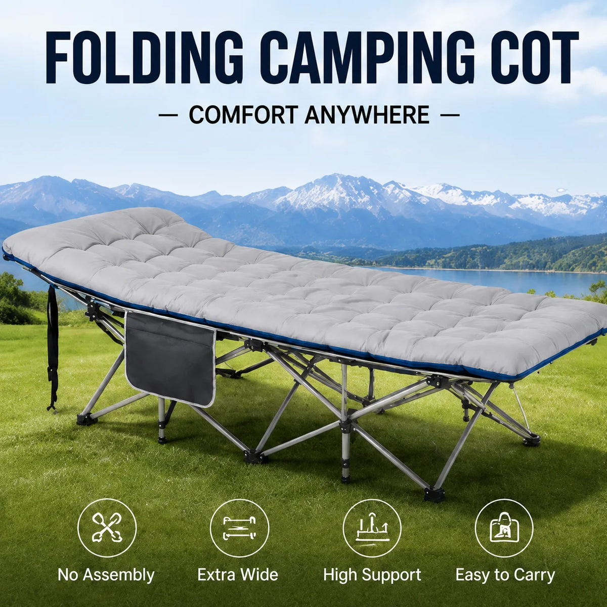 Premium Folding Camping Cot With Thick Mattress And Steel Frame