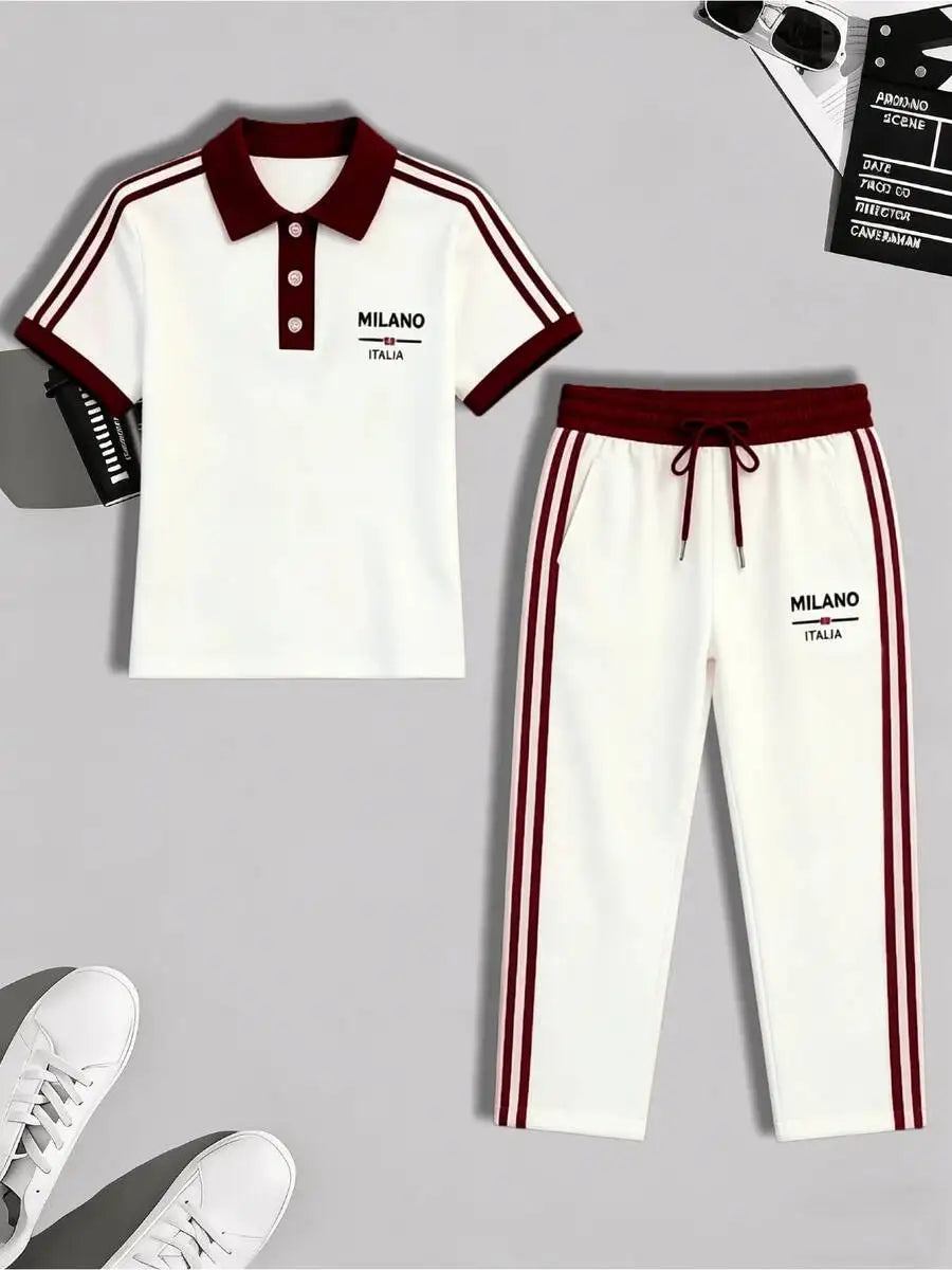Men's Casual Cuban Collar Shirt Drawstring Pants Two Piece Set