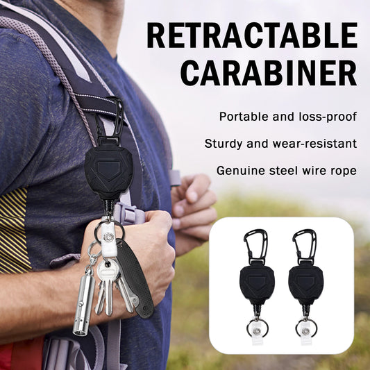Retractable Key Chain Steel Wire Reel Carabiner Clip