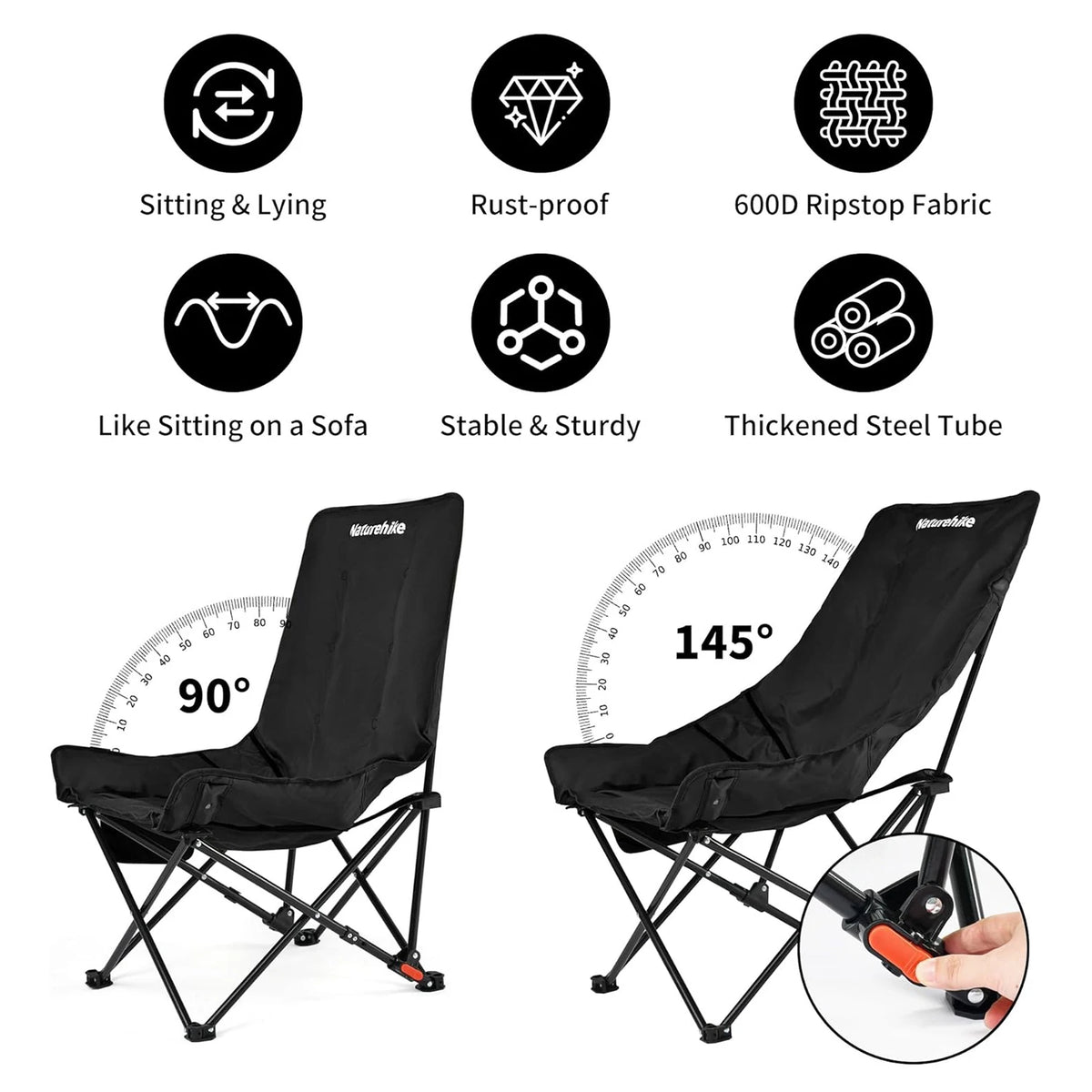 Naturehike Outdoor Folding Camping Moon Chair With Adjustable Backrest