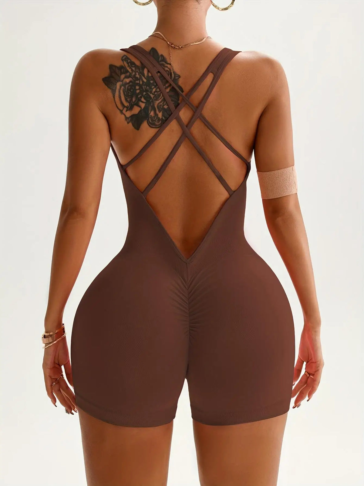 Womens Backless Yoga Romper Shorts Quick Dry Fitness Activewear