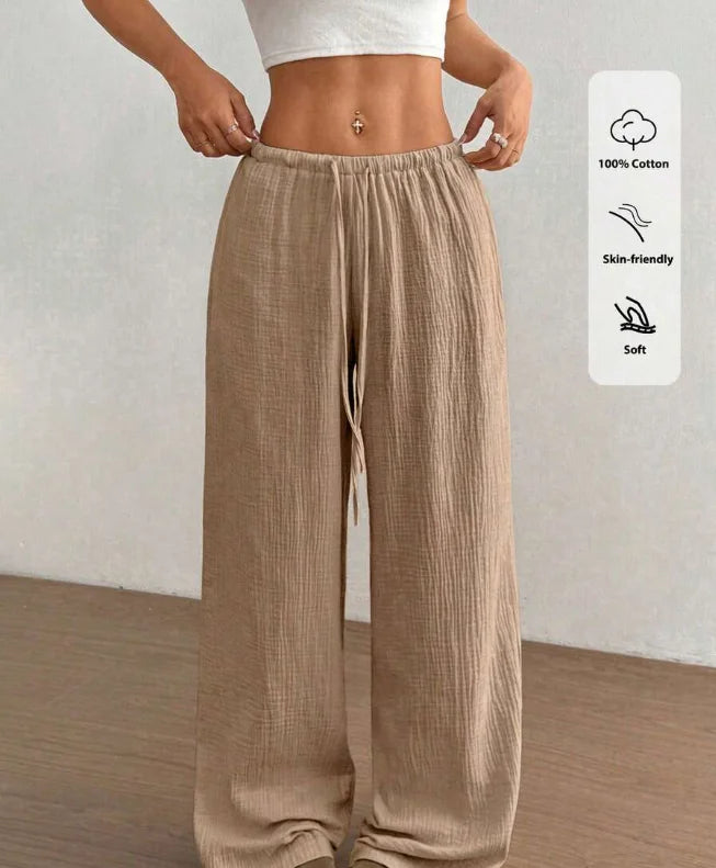Women's Casual Low Waist Straight Leg Linen Trousers
