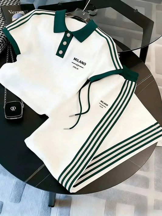 Men Striped Polo Coords Set For Casual Sportswear Outfits