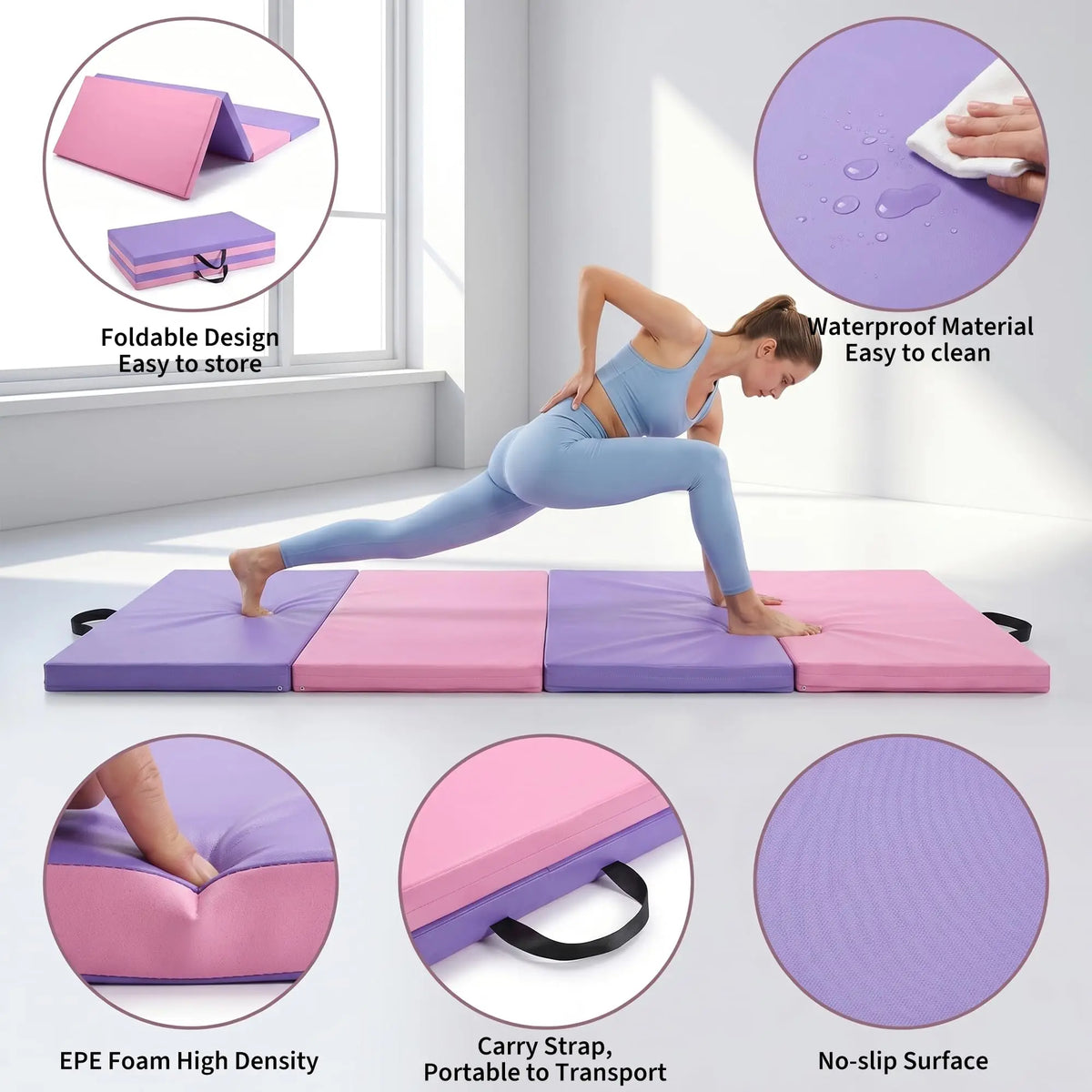 HiMISS Foldable Gymnastics Exercise Mat For Home Workouts
