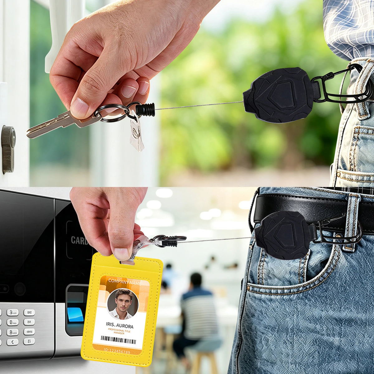 Retractable Key Chain Steel Wire Reel Carabiner Clip