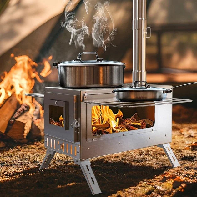 Portable Stainless Wood Burning Stove With Chimney For Camping
