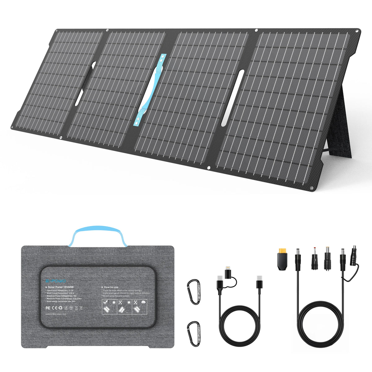 E-POWO 60W Foldable Solar Panel With IP67 Waterproof Charger