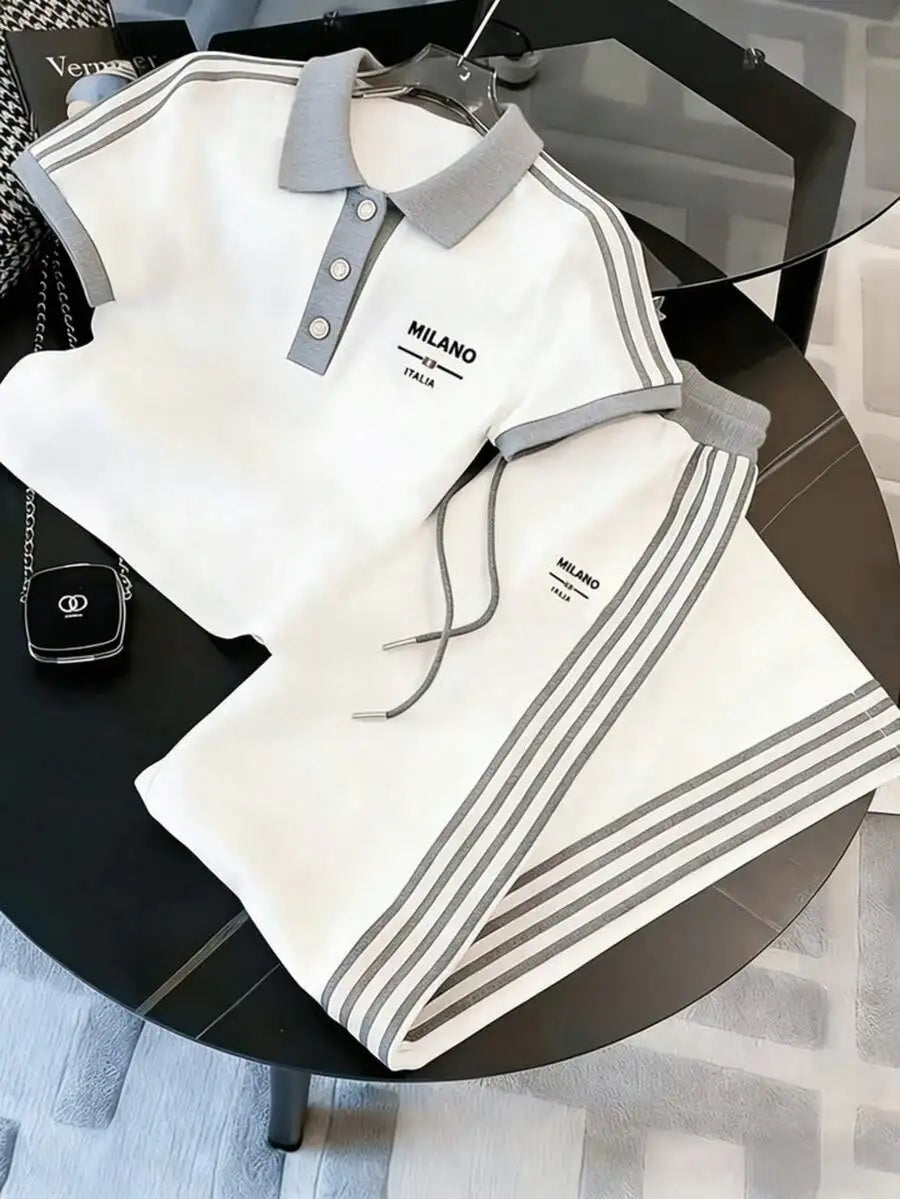 Men Striped Polo Coords Set For Casual Sportswear Outfits