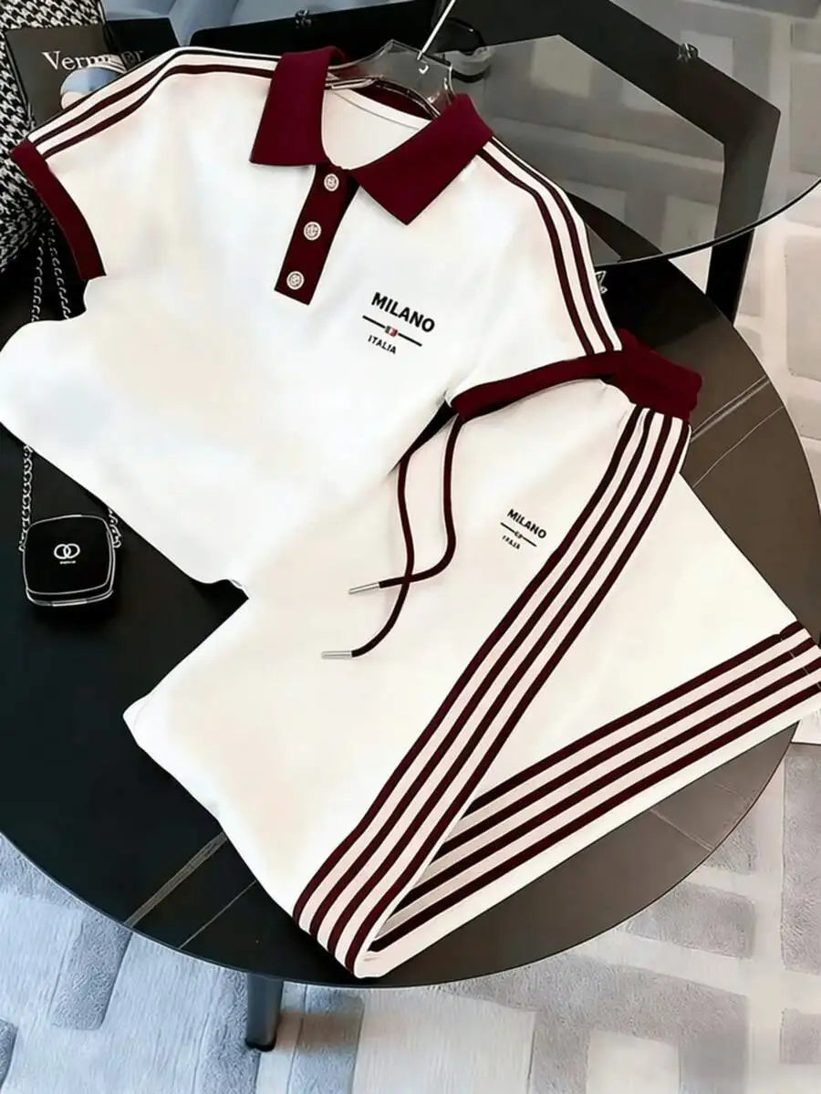 Men Striped Polo Coords Set For Casual Sportswear Outfits