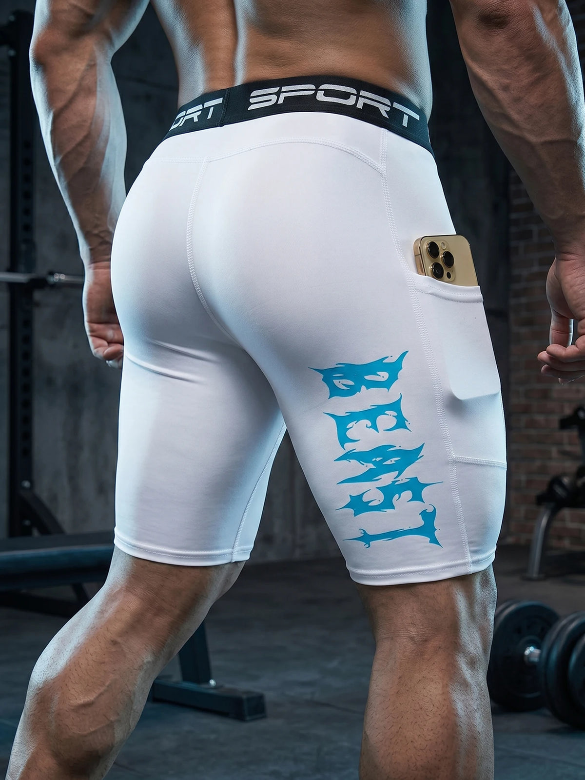 Quick Dry Compression Shorts With Phone Pocket For Men Gym Training