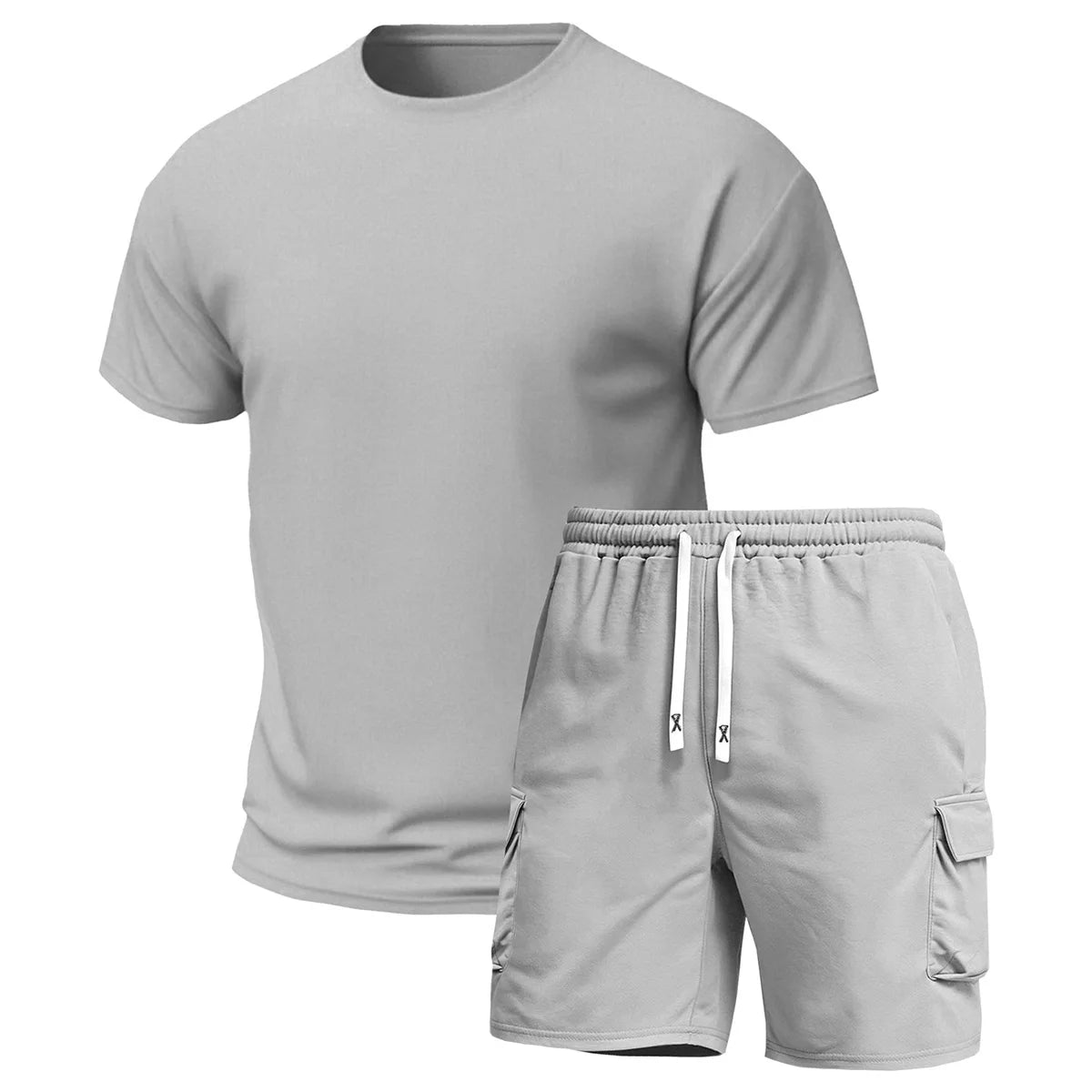 Mens Multi Pocket Cargo Pants And Short Sleeve Tee Set