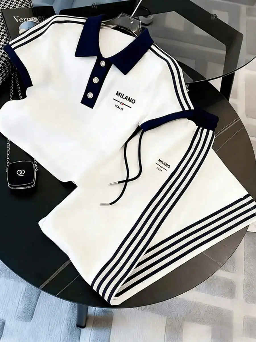 Men Striped Polo Coords Set For Casual Sportswear Outfits