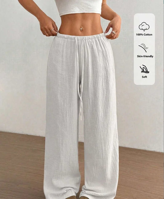 Women's Casual Low Waist Straight Leg Linen Trousers