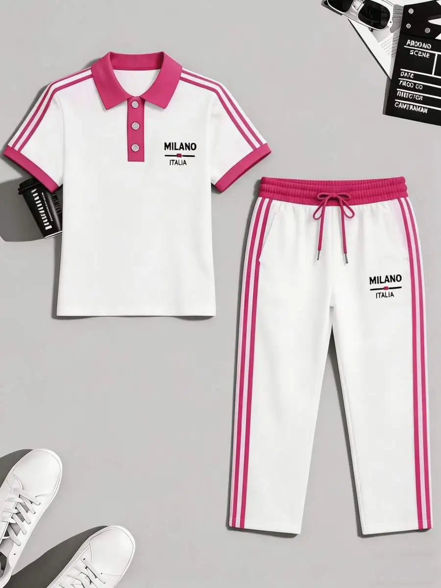 Men's Casual Cuban Collar Shirt Drawstring Pants Two Piece Set
