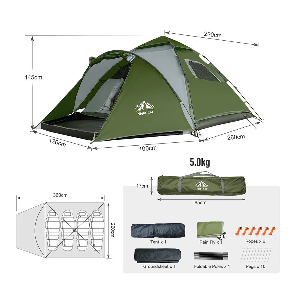Night Cat Automatic Instant Hydraulic Waterproof Windproof Tent