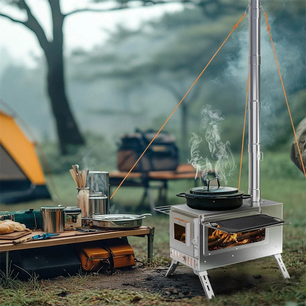 Portable Stainless Wood Burning Stove With Chimney For Camping