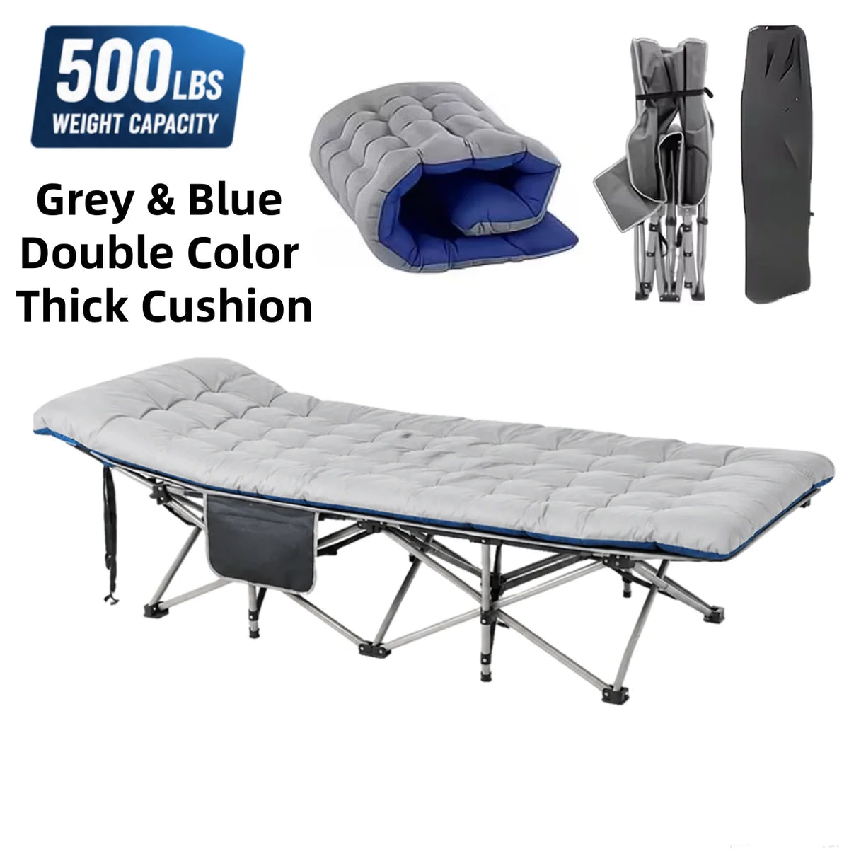 Premium Folding Camping Cot With Thick Mattress And Steel Frame