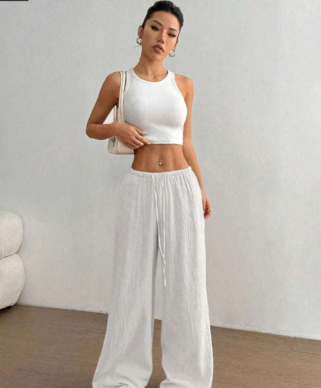 Women's Casual Low Waist Straight Leg Linen Trousers